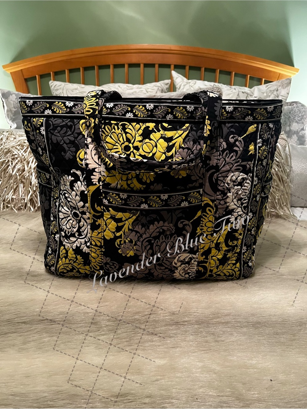 VERA BRADLEY Baroque 2010 Get Carried Away Tote Black Yellow Gray Travel Y2K